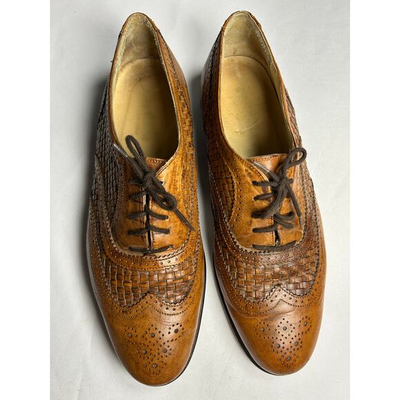 Mezlan Sevilla Oxford Woven Leather Dress Shoes Men 12 EE Brown Handcrafted ￼ main image 5